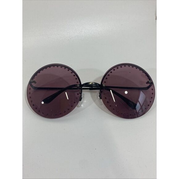 Brian Atwood Round Purple Rhinestone Sunglasses w/ Case - Picture 7 of 8